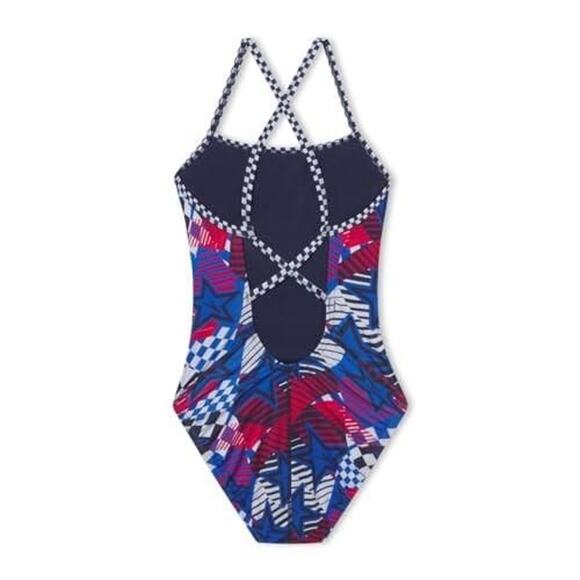 Women's Speedo Printed Double X Back 1Pc Overdrive True Cobalt 38 NWT - Picture 2 of 4